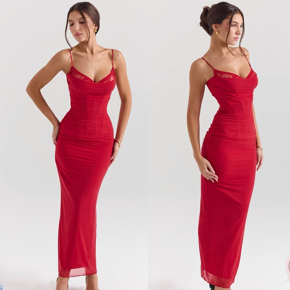 House Of CB NALINI
Holly Red Stretch Mesh Corset Maxi Dress
